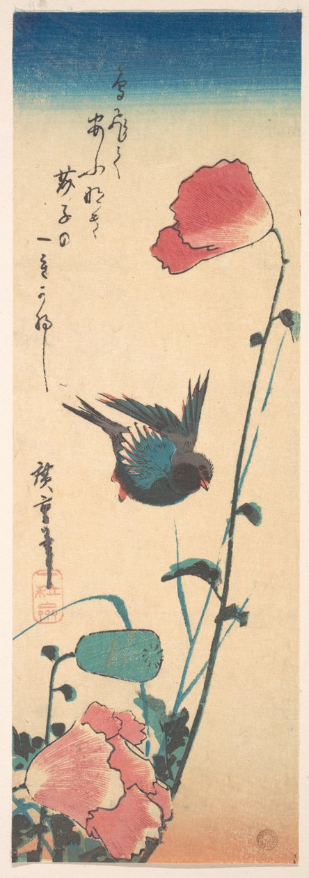 Mohn und Spatz af Utagawa Hiroshige