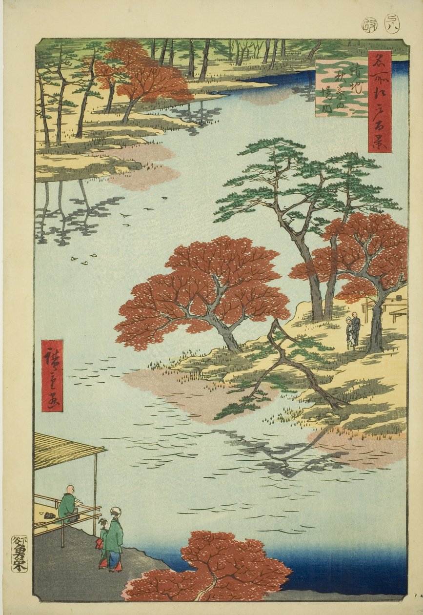 Precincts of Akiba Shline, på tidspunktet for modtagelse (område af Akiba på tidspunktet for modtagelse), fra seriens "Ridge dre d fa net views of Edo (Et hundrede berømte seværdigheder i Edo)" af Utagawa Hiroshige