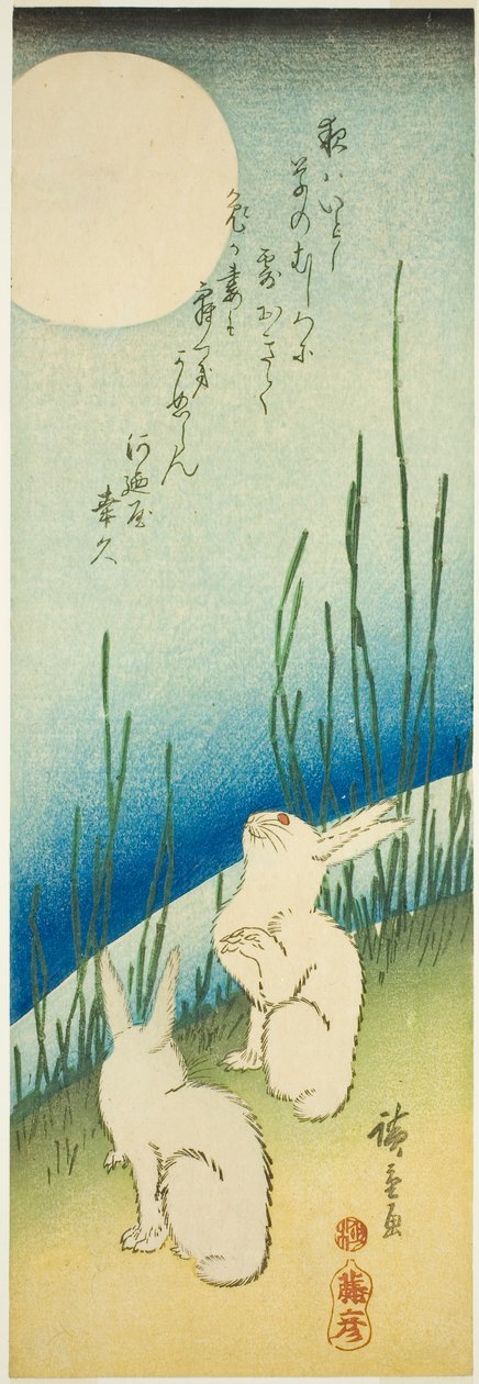 Kaniner under fuldmåne af Utagawa Hiroshige