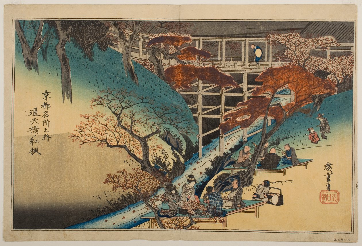Røde ahorntræer ved Tsūten-broen, fra serien »Berømte steder i Kyoto« af Utagawa Hiroshige