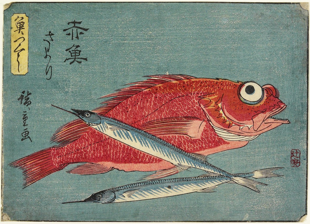 Rød Snapper og Halvnæb, 1830-1844 af Utagawa Hiroshige