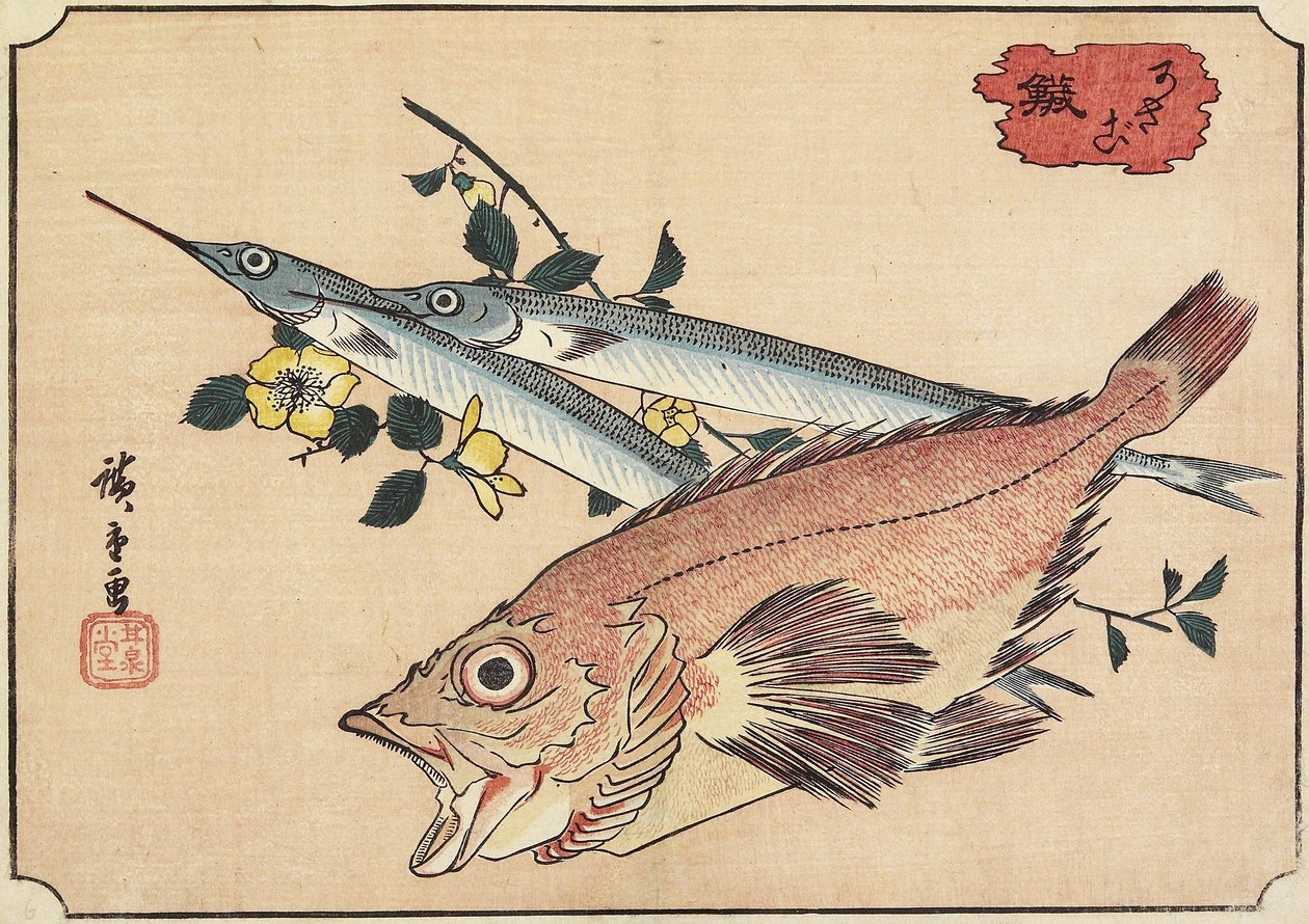 Rockfish and Halfbeak, begyndelsen af det 19. århundrede af Utagawa Hiroshige