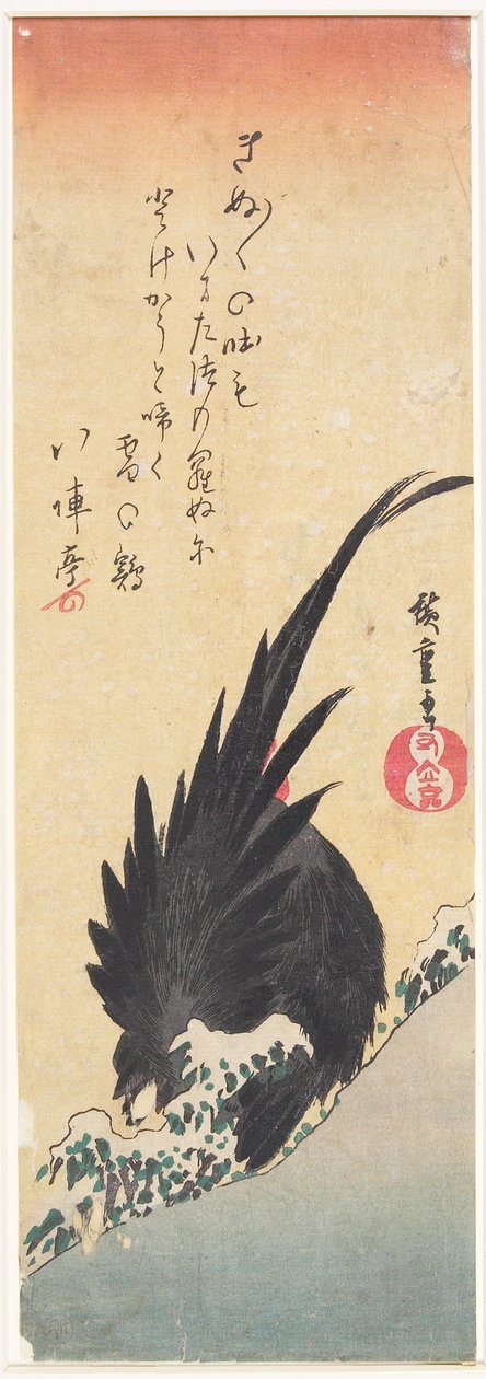 En hane på en snedækket skråning af Utagawa Hiroshige