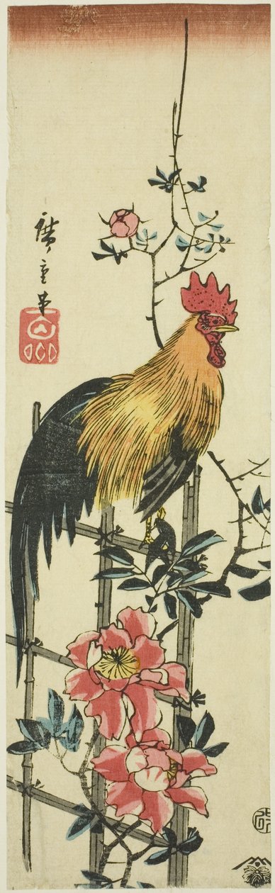 Hane sat på rosen espalier af Utagawa Hiroshige