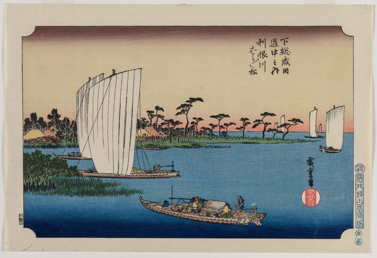 Scattered Pine Trees by the Tone River, fra serien The Road to Narita i Shimosa-provinsen af Utagawa Hiroshige