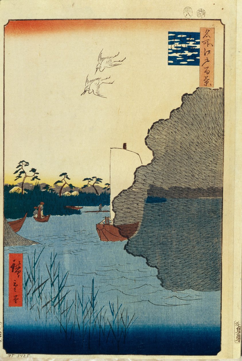 Spredte fyrretræer på Tone River Hundred berømte udsigter over Edo, 1856-1858 af Utagawa Hiroshige