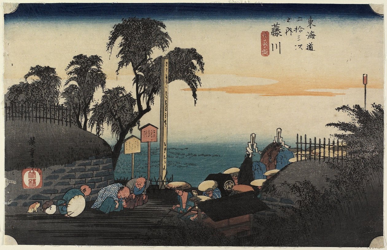 Scene ved Post Outskirt, Fujikawa, ca. 1833 af Utagawa Hiroshige
