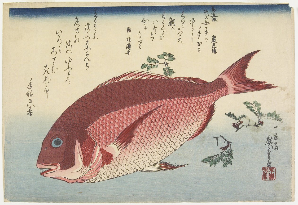 Havbrasen og Sansho_Sprigs, ca. 1832 af Utagawa Hiroshige