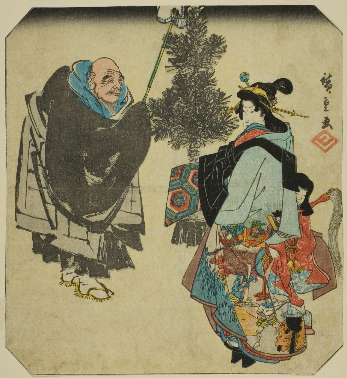 Seki: Priest Ikkyu and the Hell Courtesan, fra serien "Fifty-three Pairings for the Tokaido Road (Tokaido gojusan tsui)" af Utagawa Hiroshige