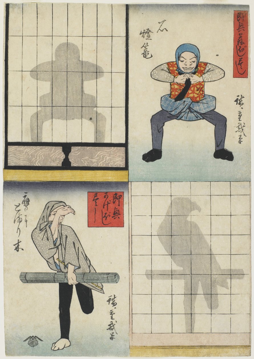 Shadow Figures of a Lantern and a Hawk, ca. 1842 (træblok i farver) af Utagawa Hiroshige