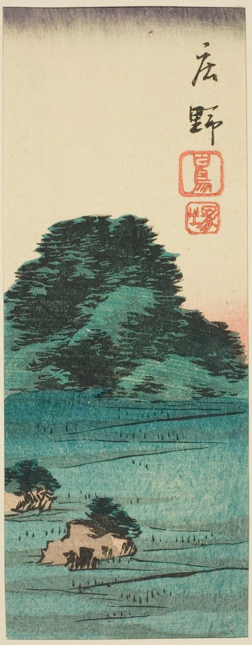 Shono: Shiratori moun d (Shono, Shiratorizuka), sektion af ark. 12 fra Te Series "Kutou ts of Te fifty-tree S taion s" af Utagawa Hiroshige