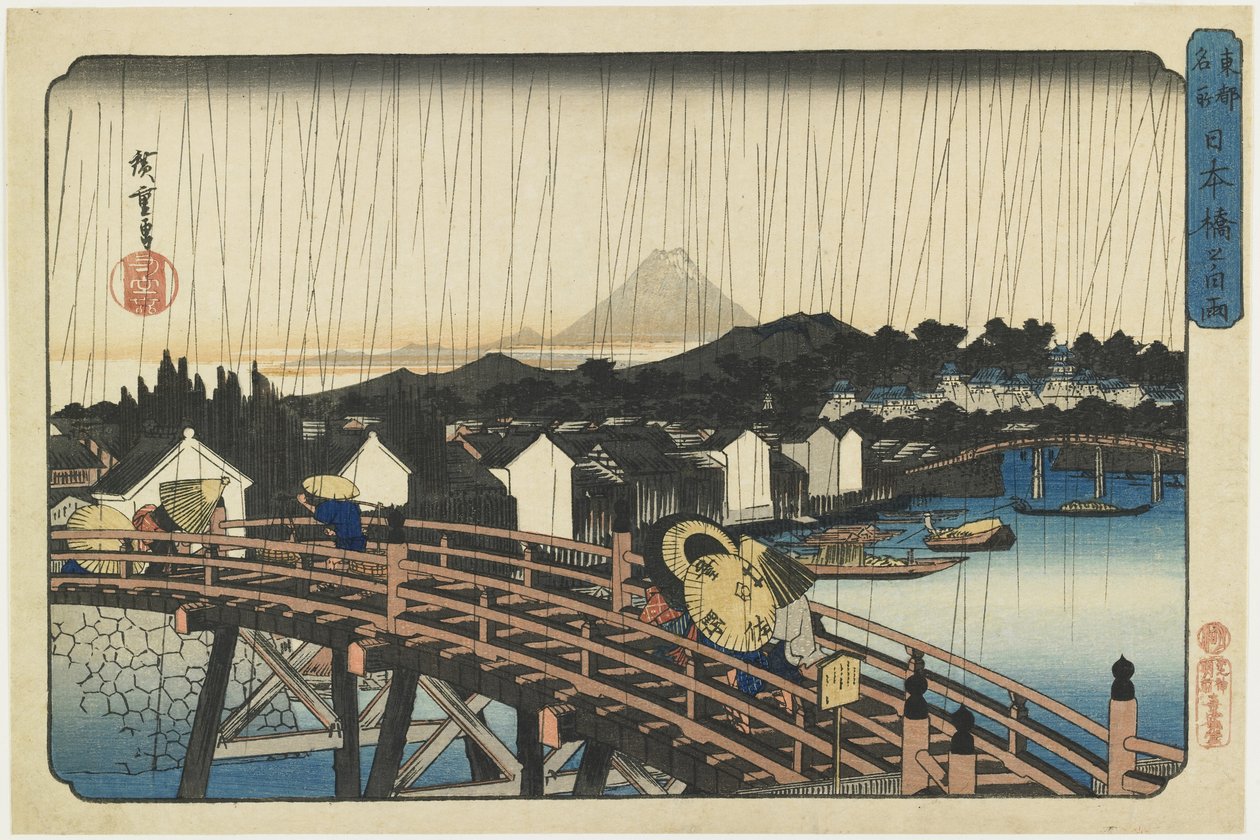 Brusebad ved Nihonbashi-broen, 1832-1839 af Utagawa Hiroshige