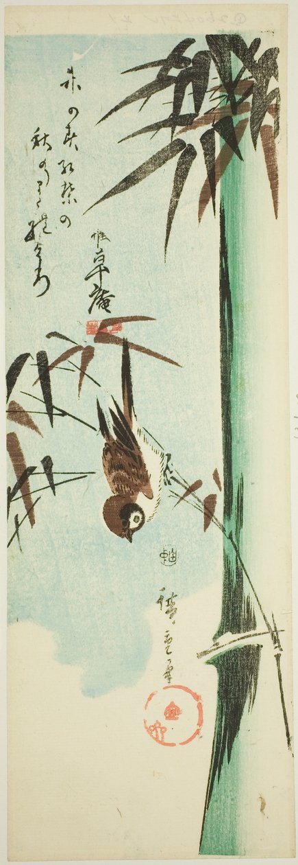 Spurv og bambus af Utagawa Hiroshige