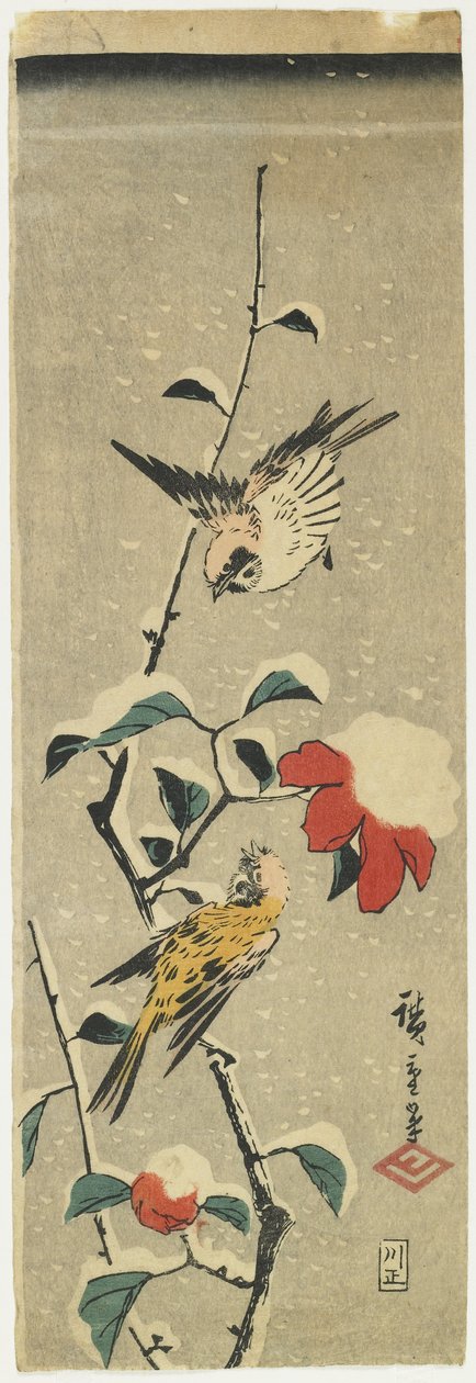 Spurve og snekamelia, 1837-1848 af Utagawa Hiroshige