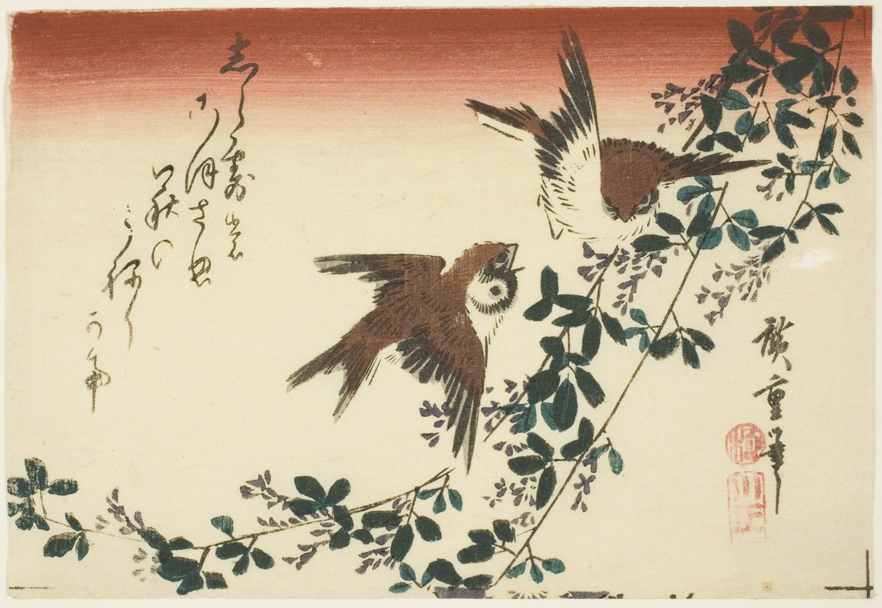 Spurve og buskløver af Utagawa Hiroshige