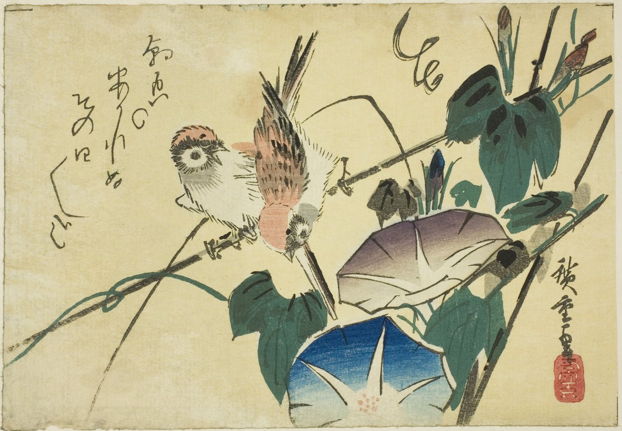 Spurve og morgenfruer af Utagawa Hiroshige