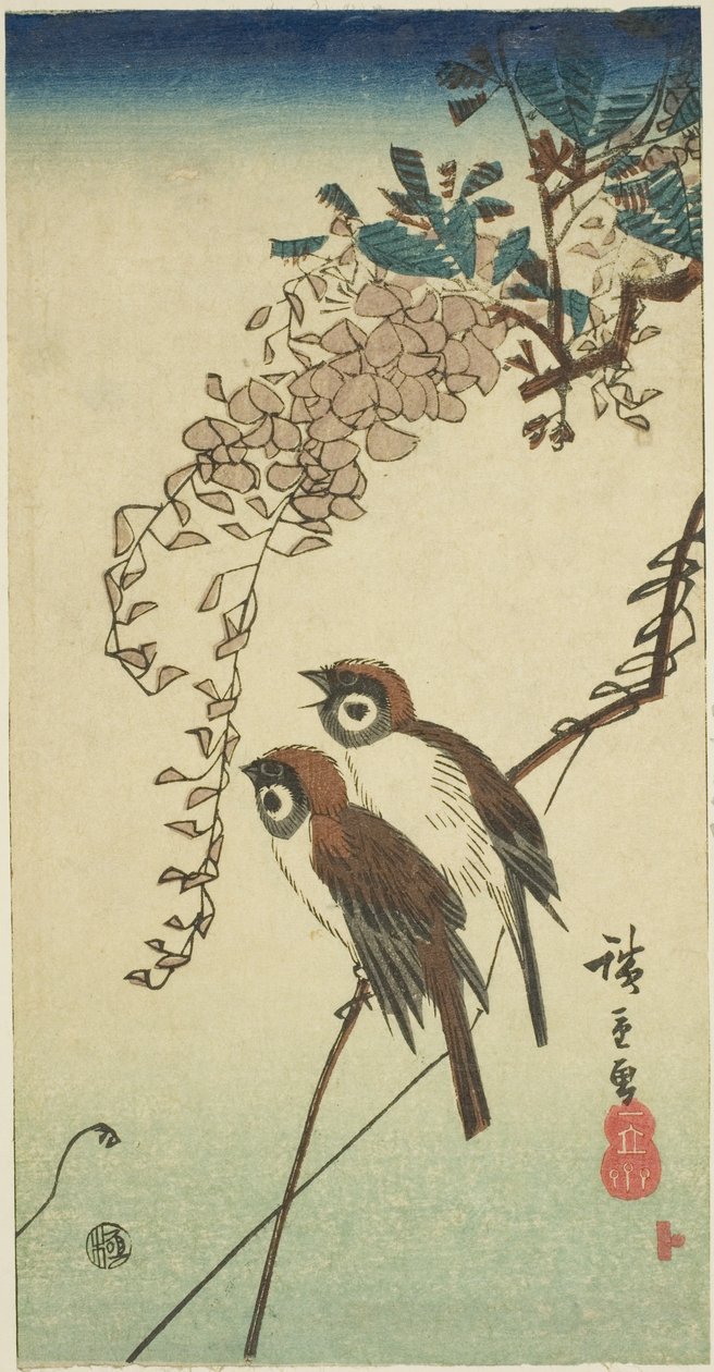 Spurve og blåregn af Utagawa Hiroshige