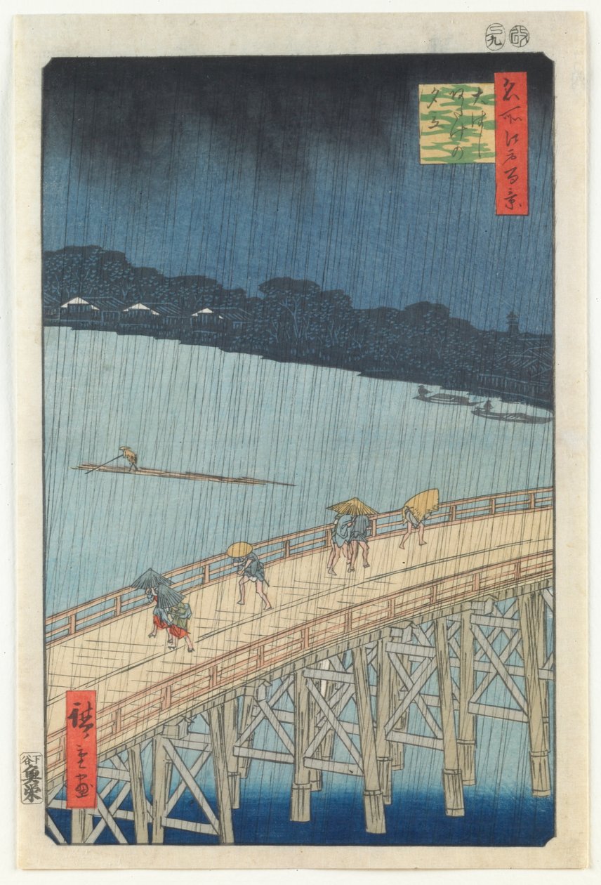 Sudden Shower Over Ōhashi Bridge og Atake, fra serien "One Hundred Famous Views of Edo" af Utagawa Hiroshige