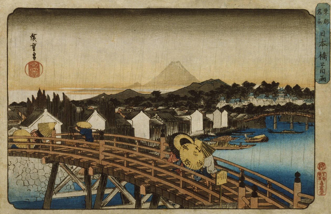 Pludselig regnbyge på Nihonbashi af Utagawa Hiroshige
