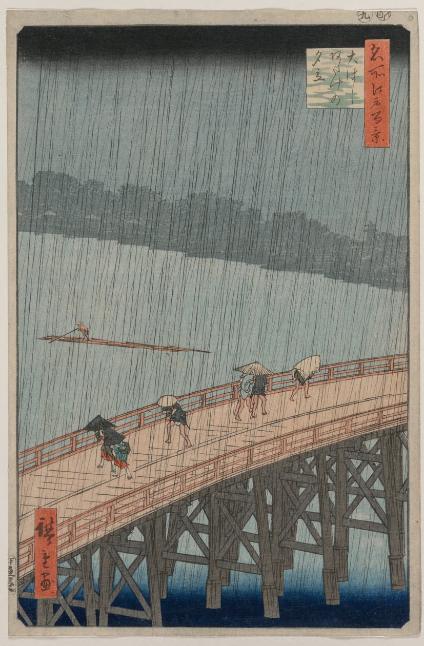 Sudden Shower over Shin-Ōhashi Bridge og Atake, fra serien One Hundred Famous Views of Edo af Utagawa Hiroshige