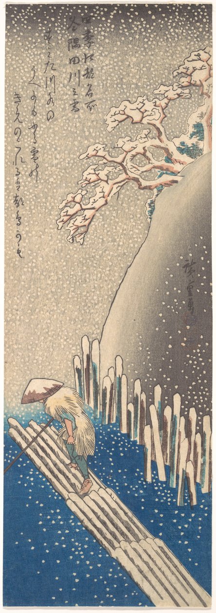 Sumida-floden i sne, fra serien "Berømte steder i Edo i de fire årstider" af Utagawa Hiroshige