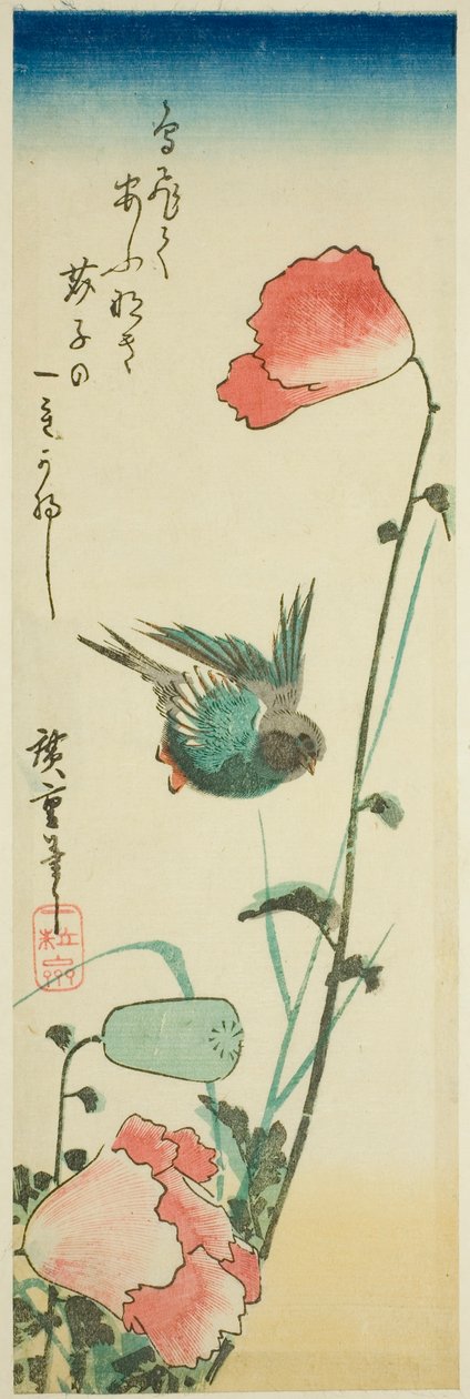 Svale og valmuer af Utagawa Hiroshige