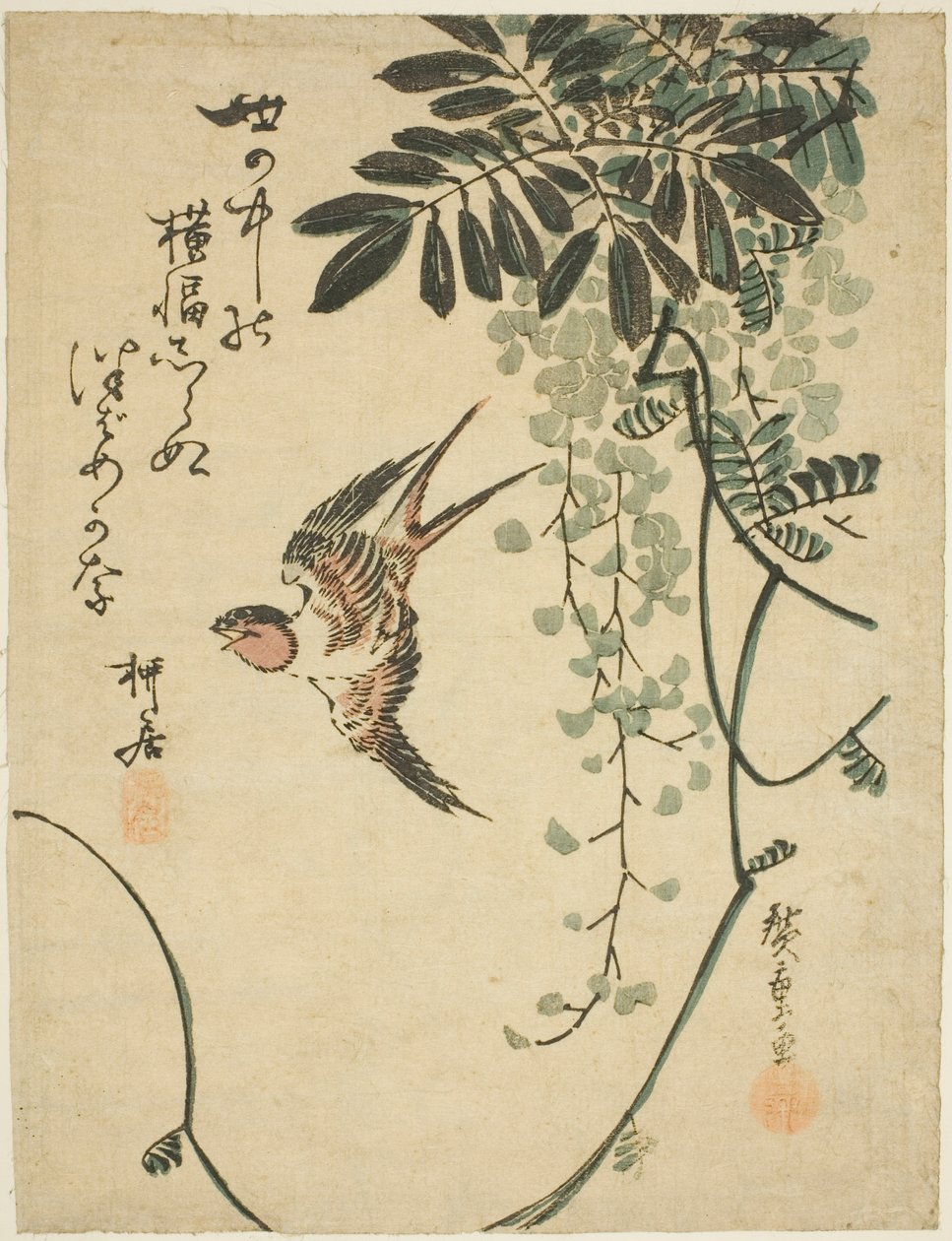 Svale og blåregn af Utagawa Hiroshige