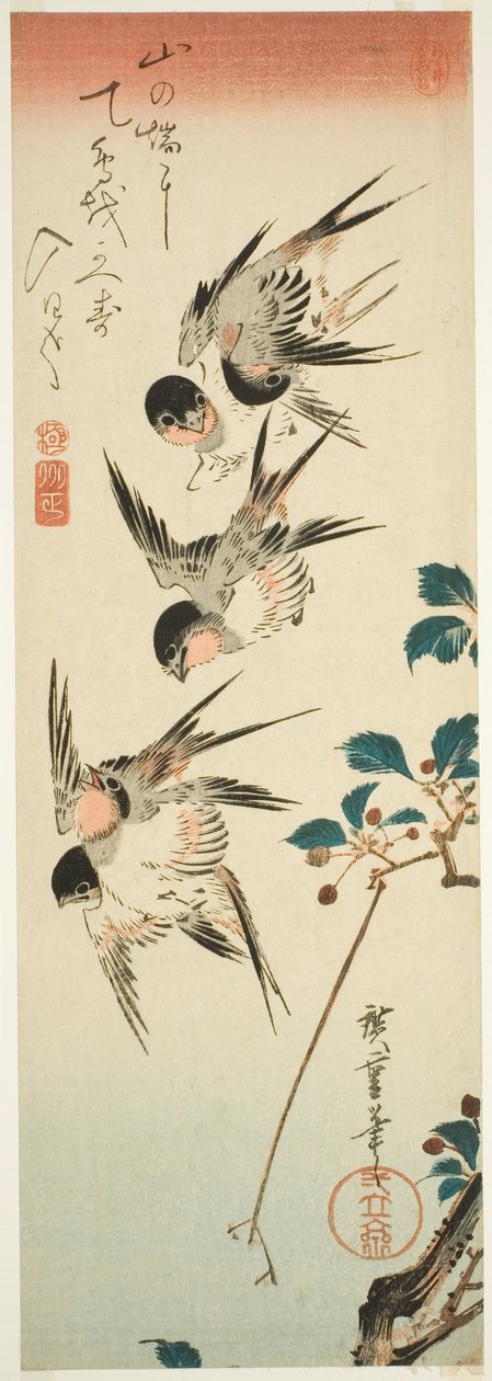 Svaler og kirsebærblomster af Utagawa Hiroshige