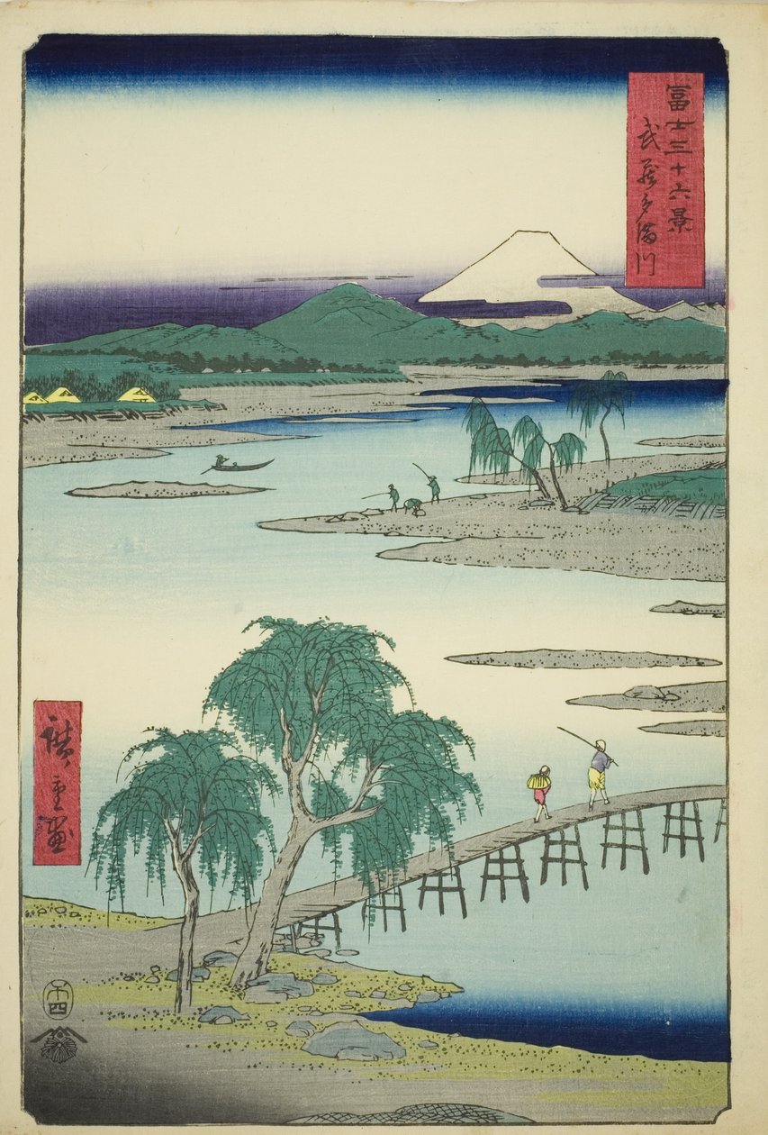 Tama-floden i Musashi-provinsen (Musashi Tamagawa), fra serien "Seksogtredive udsigter over Mount Fuji (Fuji sanjurokkei)" af Utagawa Hiroshige