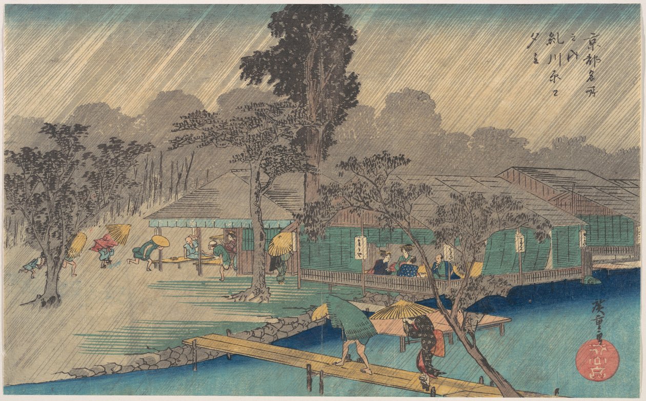 Tehuse på bredden af Tadasu-floden i en byge af Utagawa Hiroshige