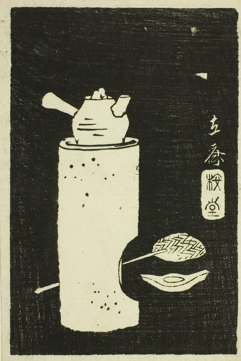 Te-kedel, del af et ark fra serien "Mirror of Stone Rubbings of Views of the Provinces" (Kohon meihitsu ishizuri kagami) af Utagawa Hiroshige