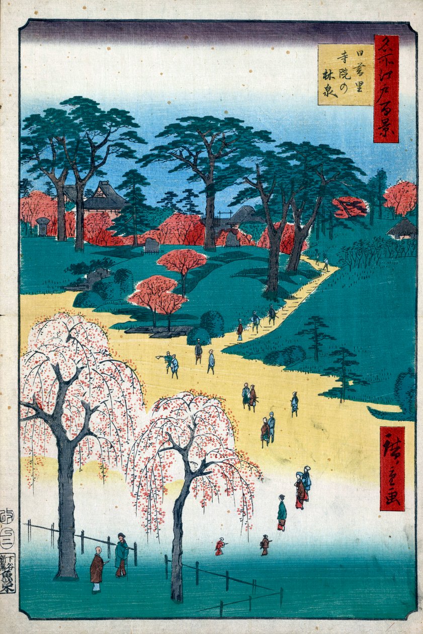 Temple Gardens i Nippori Hundrede berømte udsigter over Edo, 1856-1858. af Utagawa Hiroshige