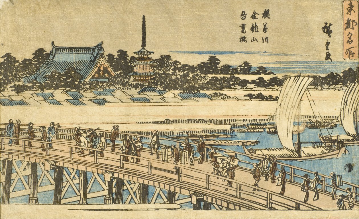 Asakusa-floden, Kinryūzan-templet og Azuma-broen af Utagawa Hiroshige