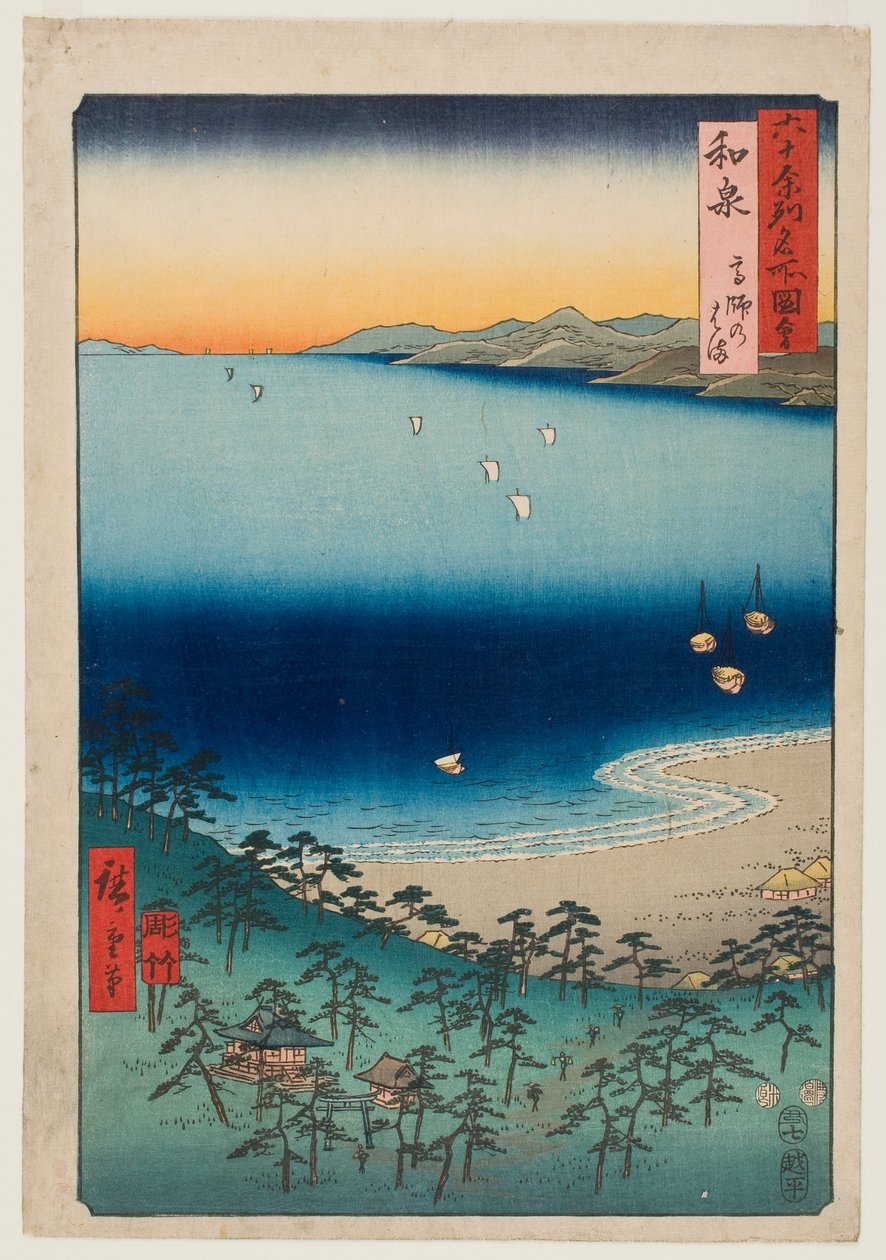 Stranden ved Takashi i Izumi-provinsen, fra serien »Berømte steder i de omkring tres provinser« af Utagawa Hiroshige