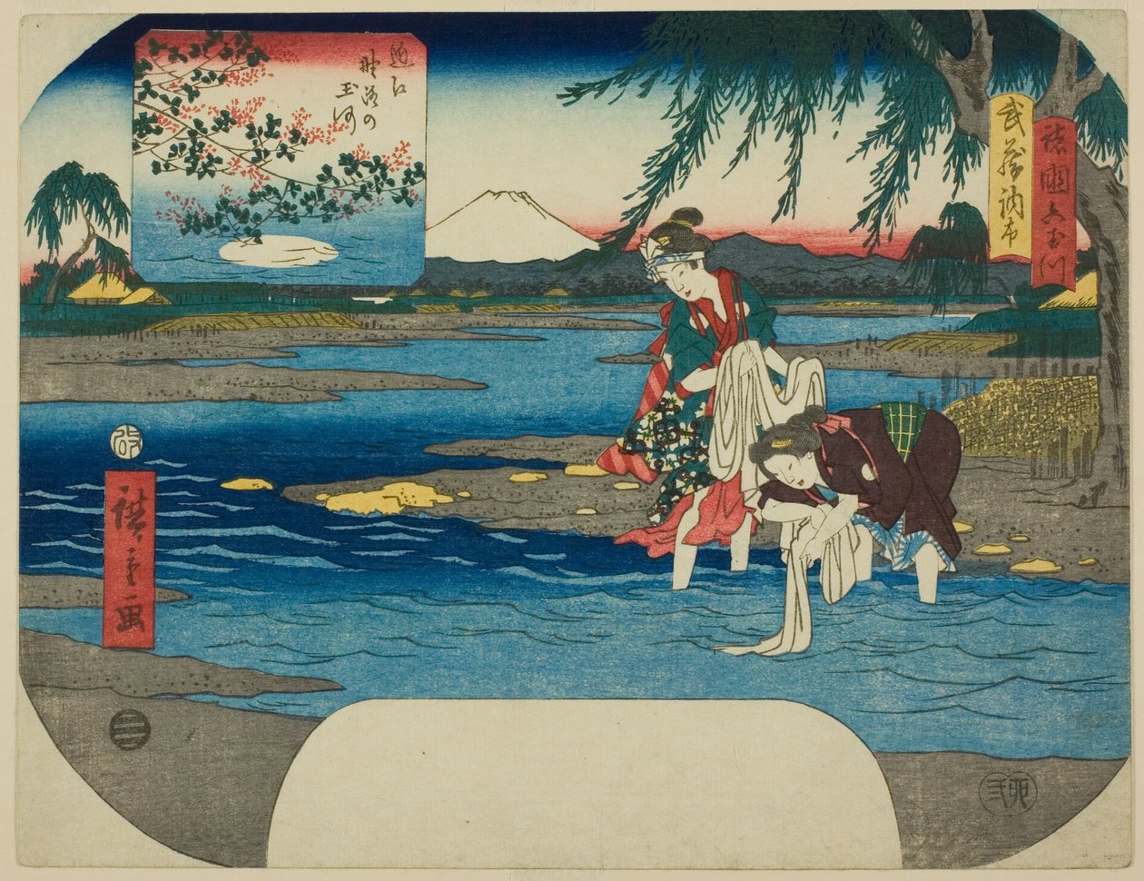 The Chofu Jewel River in Musashi Province (Musashi Chofu) and the Noji Jewel River in Omi Province (Omi Noji no Tamagawa), from the series "Six Jewel Rivers in Various Provinces (Shokoku Mu Tamagawa)" af Utagawa Hiroshige