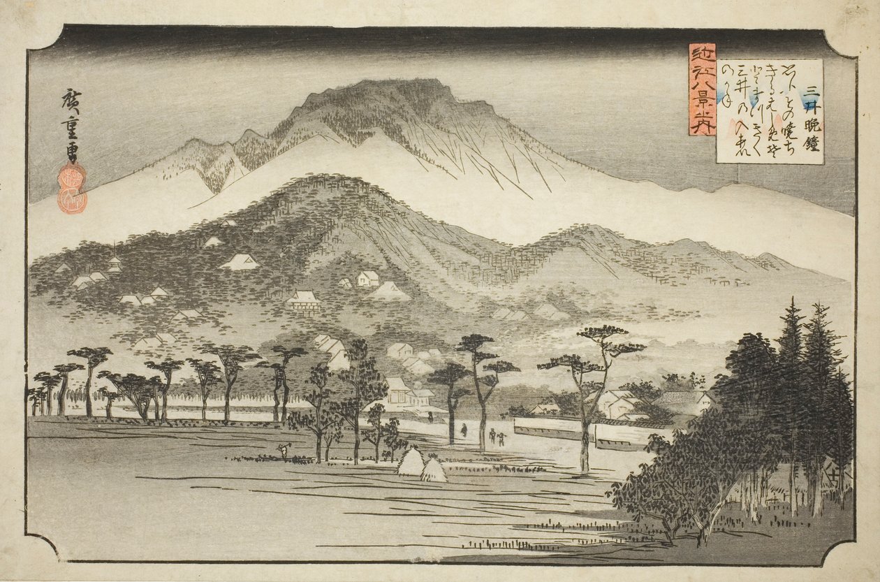 The Evening Bell at Miidera (Mii no bansho), fra serien "Eight Views in Omi Province (Omi hakkei no uchi)" af Utagawa Hiroshige