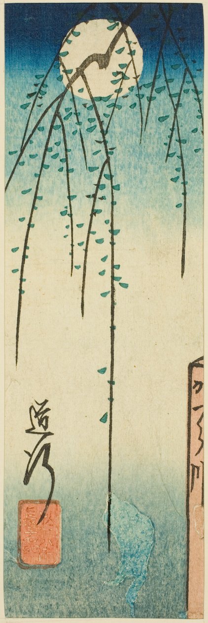 Michiyuki-scenen fra stykket Ohan and Choemon (Michiyuki, Ohan Choemon), sektion af et ark fra serien "Reflections of Dramas in Cutouts (Harimaze joruri kagami)" af Utagawa Hiroshige