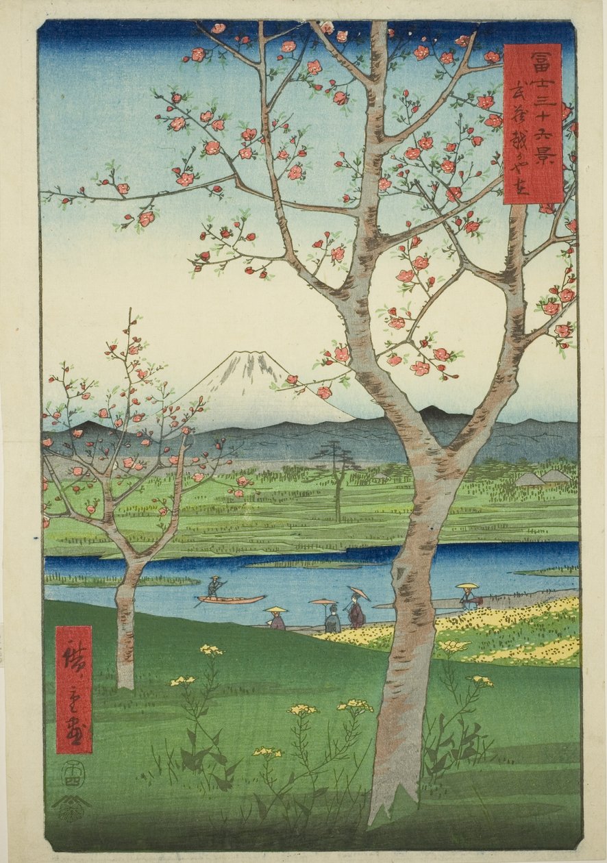 Udkanten af Koshigaya i Musashi-provinsen (Musashi Koshigaya zai), fra serien "Seksogtredive udsigter over Mount Fuji (Fuji sanjurokkei)" af Utagawa Hiroshige