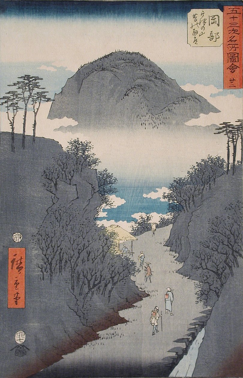 Vejen gennem vedbend ved Utsu-bjerget nær Okabe af Utagawa Hiroshige