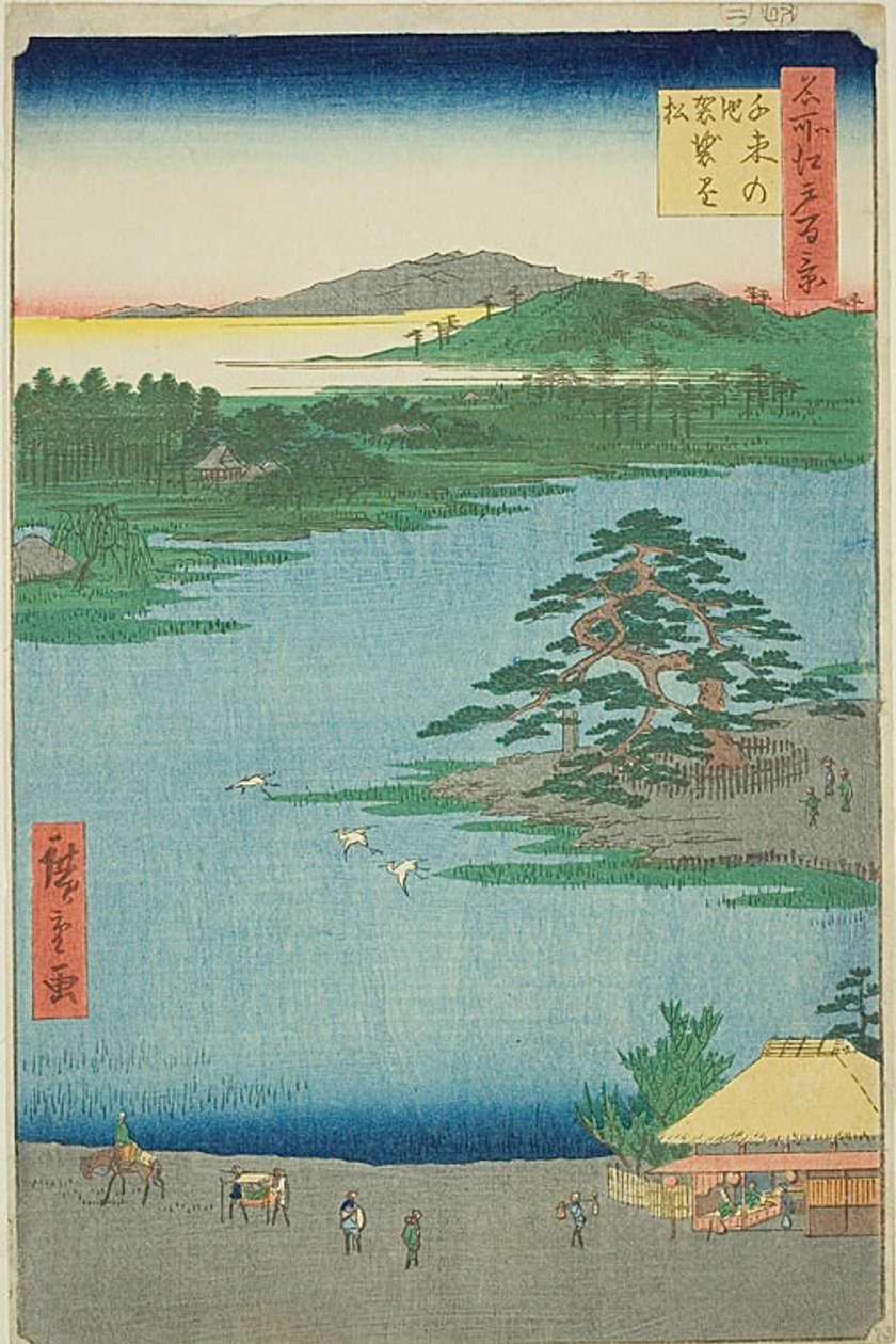 Den kåbehængte fyr ved Senzoku-dammen (Senzoku no ike Kesakakematsu), nr. 110 fra serien "Hundrede berømte udsigter over Edo (Meisho Edo hyakkei)" af Utagawa Hiroshige
