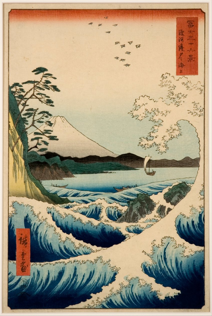 Havet ved Satta, Suruga-provinsen, fra serien 36-visninger af Fuji-bjerget af Utagawa Hiroshige