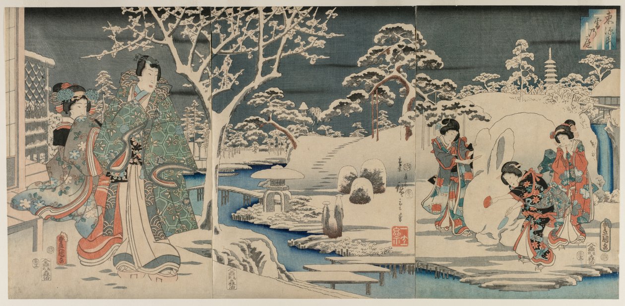 Den sneklædte have, 1854. af Utagawa Hiroshige