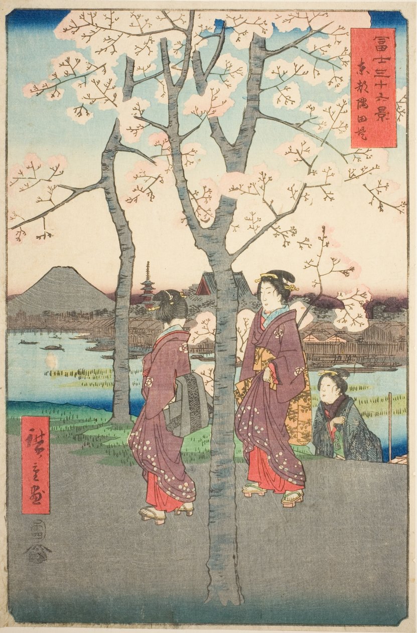 Sumida-dæmningen i den østlige hovedstad (Toto Sumida zutsumi), fra serien "Seksogtredive udsigter over Mount Fuji (Fuji sanjurokkei)" af Utagawa Hiroshige