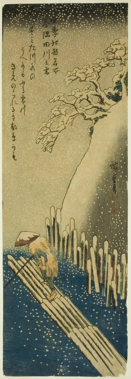 Sumida-floden i vintersne (Fuyu Sumidagawa no yuki), fra serien "Famous Places in Edo in the Four Seasons (Shiki Koto meisho)" af Utagawa Hiroshige