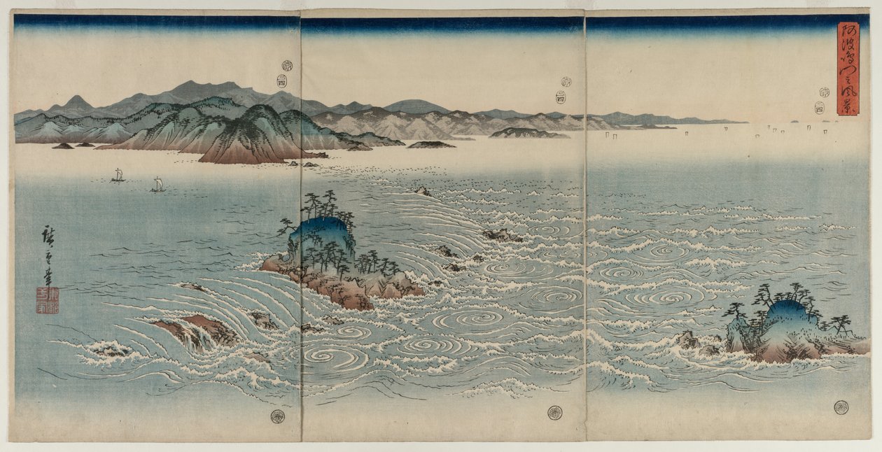 The Whirlpools of Awa, 1857. af Utagawa Hiroshige