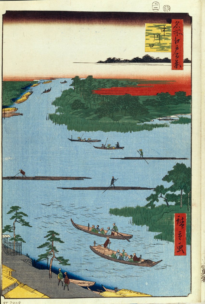 Udmundingen af Nakagawa-floden Et hundrede berømte udsigter over Edo, 1856-1858 af Utagawa Hiroshige