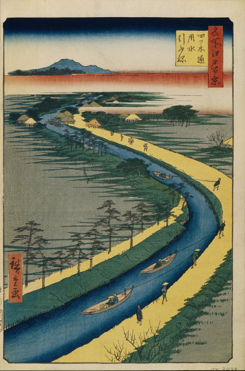 Trækbåde på Yotsugi dori-kanalen Hundrede berømte udsigter over Edo, 1856-1858 af Utagawa Hiroshige