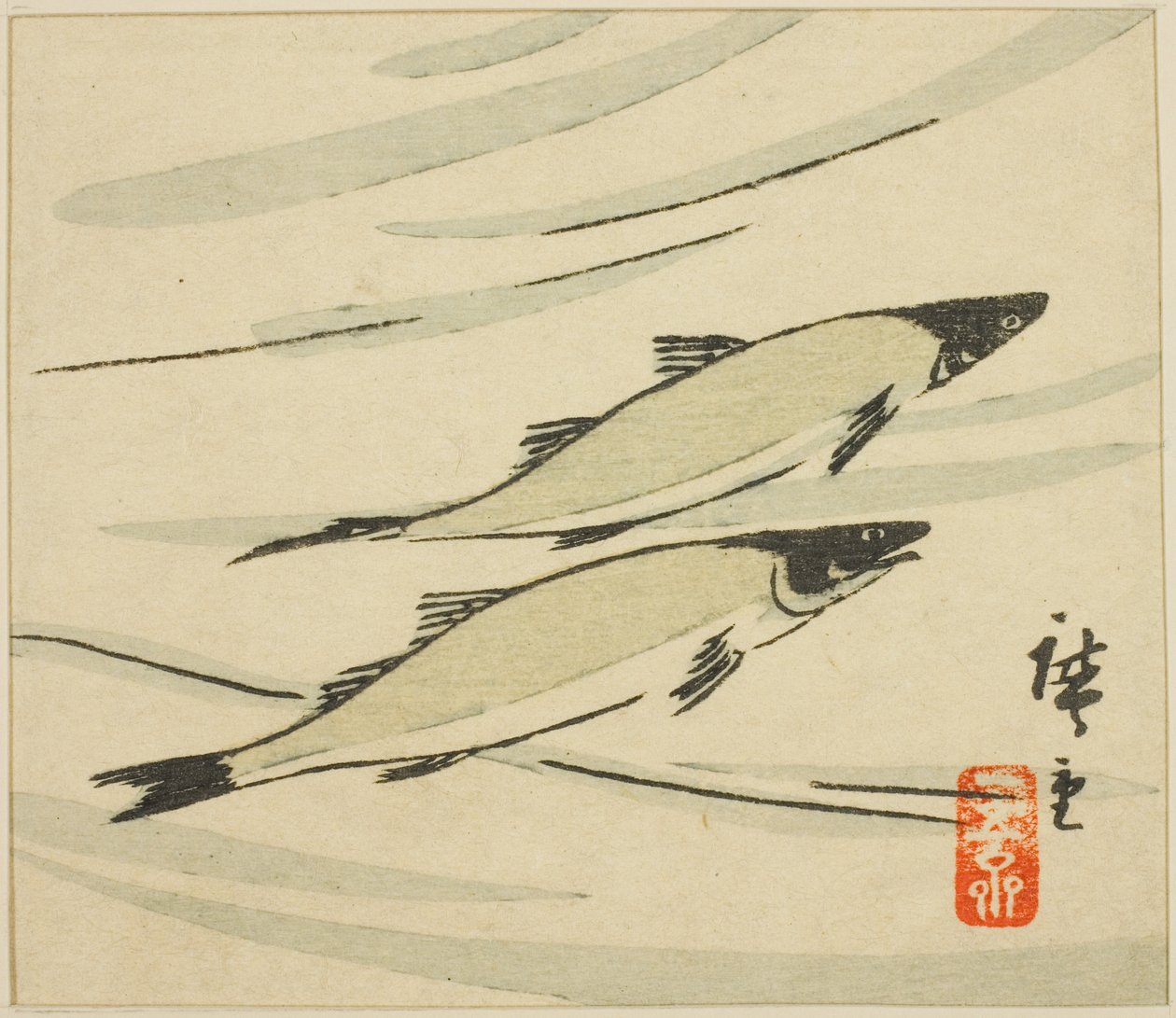 Ørred, del af et harimaze-ark af Utagawa Hiroshige
