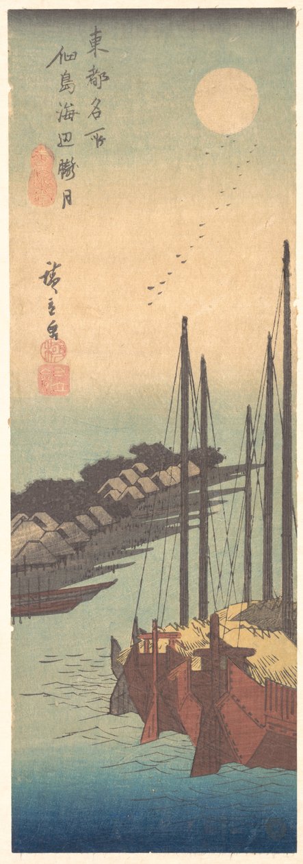 Tsukudajima Kaihin Rōgetsu af Utagawa Hiroshige