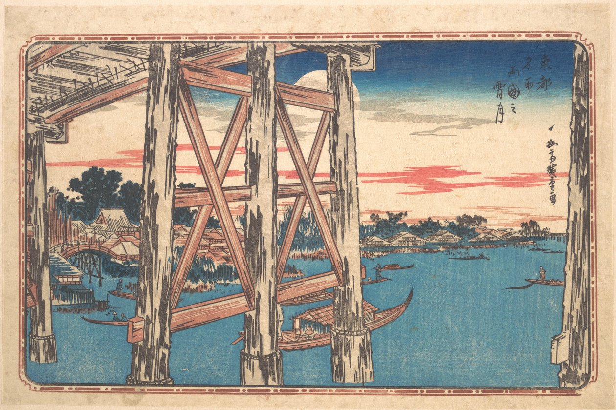 Tusmørkemånen ved Ryōgoku-broen af Utagawa Hiroshige